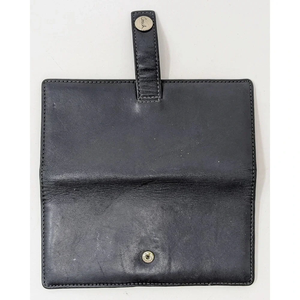 COACH Multi Card Wallet Checkbook Holder Black Leather